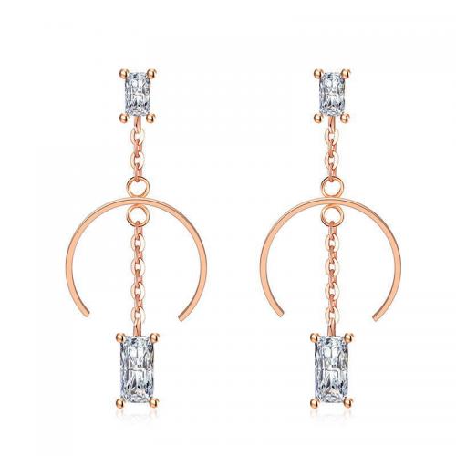 Cubic Zircon Brass Earring, rose gold color plated, fashion jewelry & micro pave cubic zirconia & for woman 