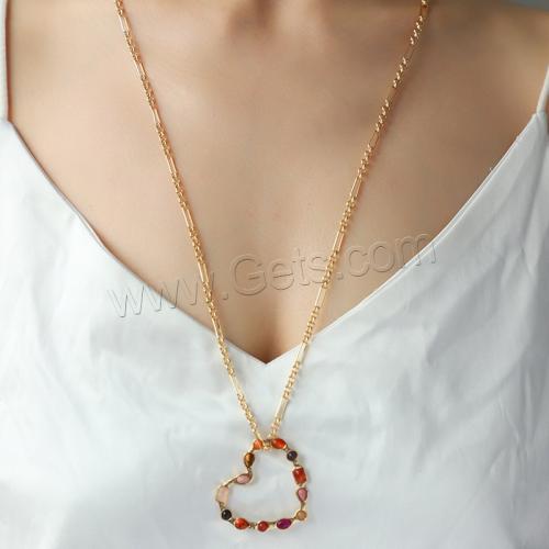 Gemstone Chip Necklaces, Zinc Alloy, with Gemstone Chips & Iron, Heart, gold color plated & for woman 