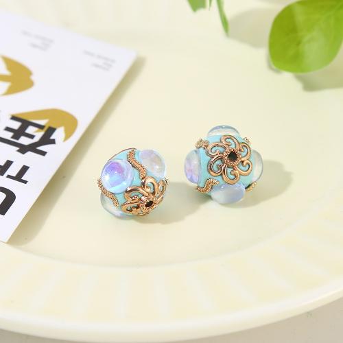 Resin Jewelry Beads, Zinc Alloy, with Clay Pave & Resin, Round, plated, DIY 