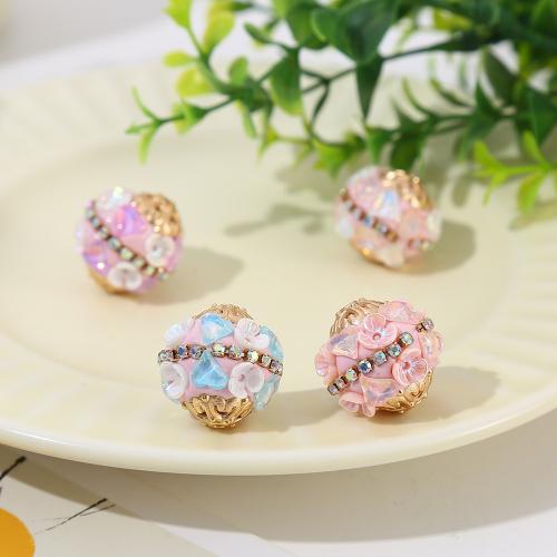 Resin Jewelry Beads, Zinc Alloy, with Clay Pave & Resin, Round, plated, DIY 