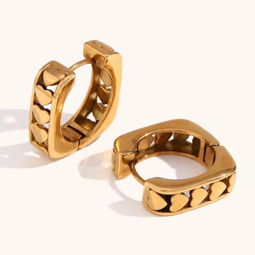 Stainless Steel Huggie Hoop Earring, 316L Stainless Steel, Square, 18K gold plated, fashion jewelry & for woman & hollow 