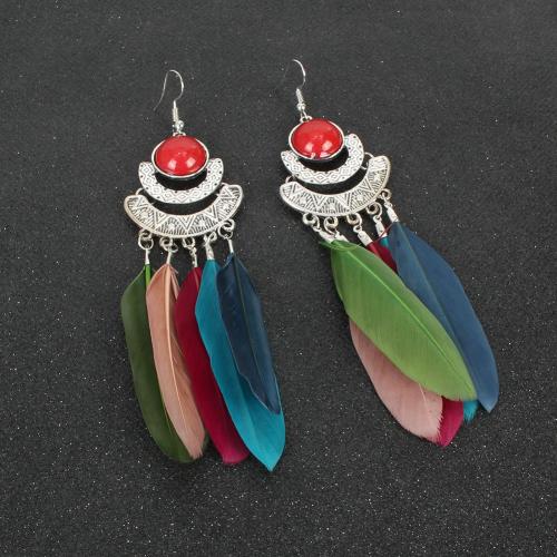 Fashion Feather Earring , Zinc Alloy, with Feather & Resin, fashion jewelry & for woman 