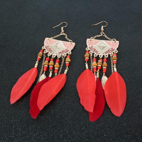 Fashion Feather Earring , Zinc Alloy, with Feather & Resin, fashion jewelry & for woman 