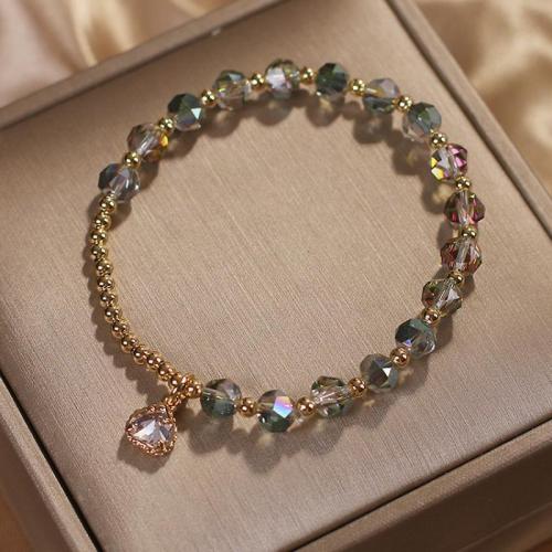 cristal bracelet, avec alliage de zinc, Motif géométrique, Placage de couleur d'or, pavé de micro zircon & pour femme, beads length 6mm Environ 6.5 pouce, Vendu par PC