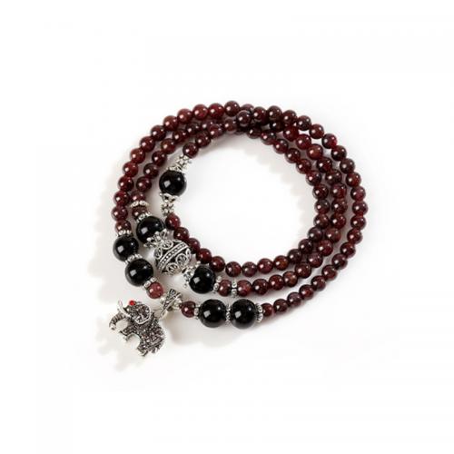 Garnet Bracelet, with Zinc Alloy, Elephant, multilayer & for woman & with rhinestone Approx 20-24 Inch 