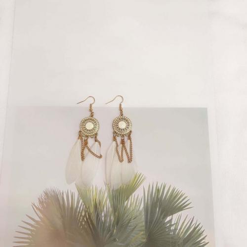 Mode Feder Ohrring, mit Zinklegierung, goldfarben plattiert, Modeschmuck & Bohemian-Stil & für Frau & Emaille, keine, 85mm, verkauft von Paar