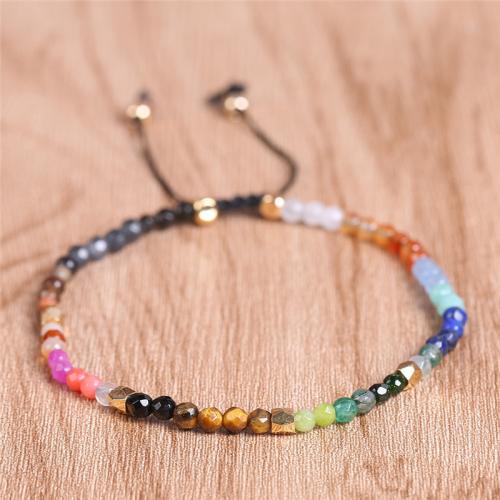 Gemstone Bracelets, with Knot Cord & Zinc Alloy, gold color plated, Adjustable & fashion jewelry & Unisex & faceted 3mm Approx 17-26 cm 