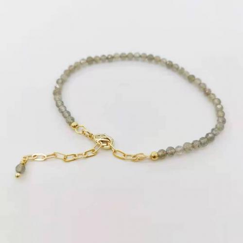 Gemstone Bracelets, Labradorite, with Zinc Alloy, Round, gold color plated, fashion jewelry & for woman & faceted, mixed colors, nickel, lead & cadmium free Approx 16.5-21.5 cm 
