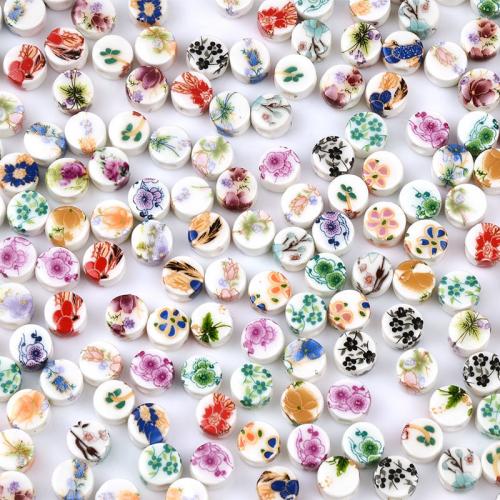 Decal Porcelain Beads, Flat Round, DIY 8mm Approx 2.5mm 