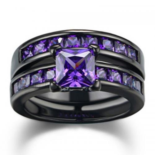 Anillo de dedo de aleación de Zinc, Joyería & diverso tamaño para la opción & para mujer & con diamantes de imitación, Púrpura, Vendido por UD