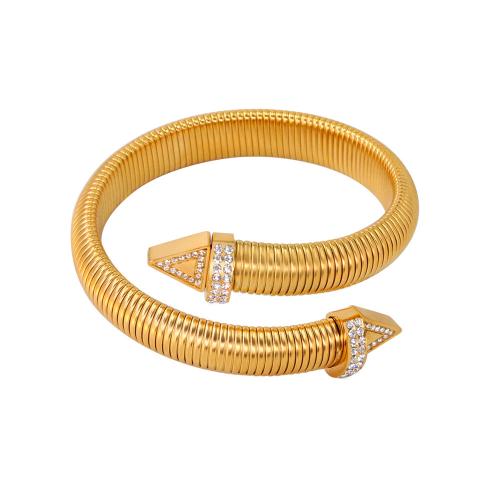 Stainless Steel Cuff Bangle, 304 Stainless Steel, 18K gold plated, fashion jewelry & micro pave cubic zirconia & for woman, golden, Inner Approx 60mm 