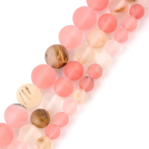 Gemischte Farbe Quarz Perlen, Wassermelone, rund, DIY & verschiedene Größen vorhanden & satiniert, Rosa, Länge:ca. 39 cm, verkauft von Strang