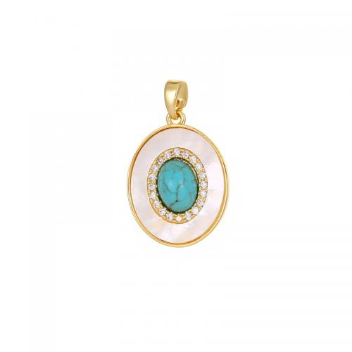 Cubic Zirconia Brass Pendants, with turquoise & White Shell, plated, DIY & micro pave cubic zirconia 