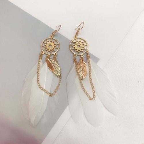Fashion Feather Earring , with Zinc Alloy, gold color plated, fashion jewelry & Bohemian style & for woman 