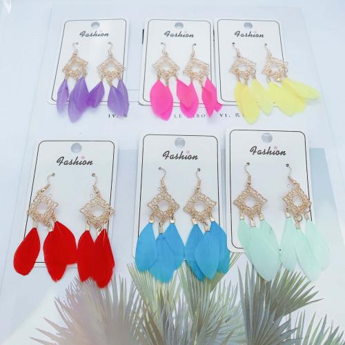 Fashion Feather Earring , with Zinc Alloy, Rhombus, gold color plated, fashion jewelry & Bohemian style & for woman & hollow 75mm 