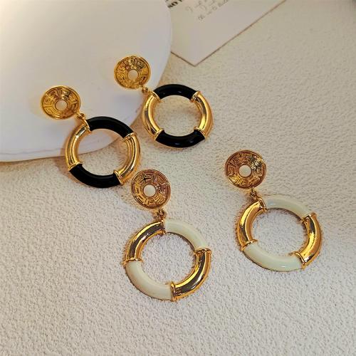 Enamel Zinc Alloy Drop Earring, Donut, gold color plated, fashion jewelry & for woman & hollow 