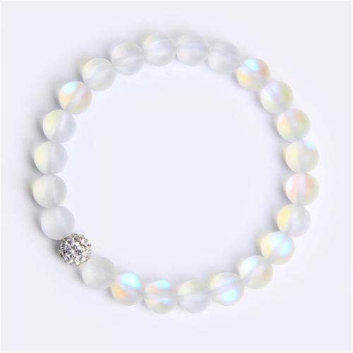 Gemstone Bracelets, Sea Opal, with Rhinestone Clay Pave Bead, Round, fashion jewelry & Unisex & frosted Approx 18 cm 