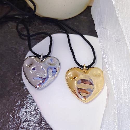 Zinc Alloy Necklace, with Linen, Heart, plated, Adjustable & fashion jewelry & for woman Approx 45 cm 