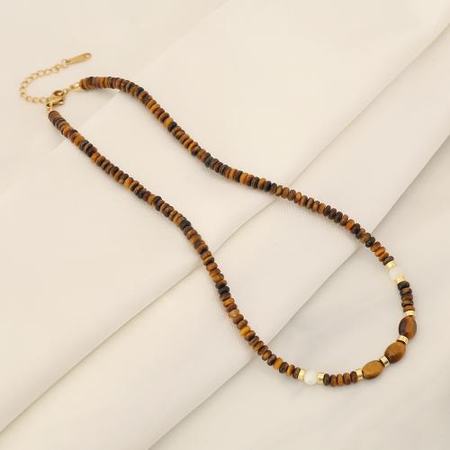 Tiger Eye Necklace, with Plastic Pearl & Brass & 304 Stainless Steel, with 5cm extender chain, handmade, fashion jewelry & for woman Approx 40 cm [