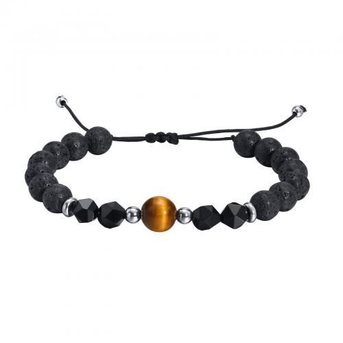 Gemstone Bracelets, Lava, with Tiger Eye & Agate, Adjustable & fashion jewelry & for man Approx 18-30 cm 