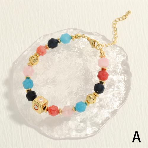 Gemstone Bracelets, with Brass, gold color plated, fashion jewelry & for woman & enamel Approx 16-22 cm 