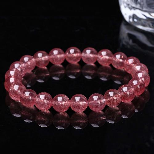 Quartz Bracelets, Strawberry Quartz, Round, fashion jewelry & Unisex pink, 8mm Approx 18 cm 
