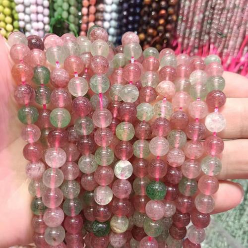 Gemischte Farbe Quarz Perlen, Strawberry Quartz, rund, DIY & verschiedene Größen vorhanden, gemischte Farben, Länge:ca. 38 , verkauft von Strang