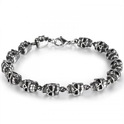 Fashion Zinc Alloy Bracelets, Skull, silver color plated, fashion jewelry & for man, 8mm cm 