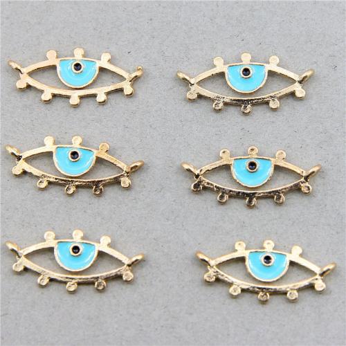 Zinc Alloy Evil Eye Pendant, gold color plated, fashion jewelry & DIY & enamel & double-hole & hollow, blue Approx 