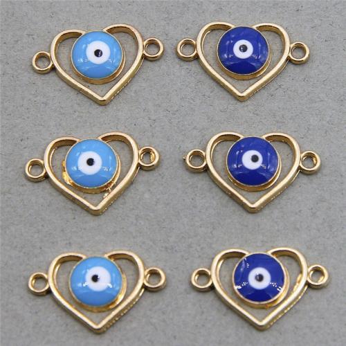 Evil Eye Jewelry Connector, Zinc Alloy, Heart, gold color plated, fashion jewelry & DIY & enamel & 1/1 loop & hollow, mixed colors, Approx 
