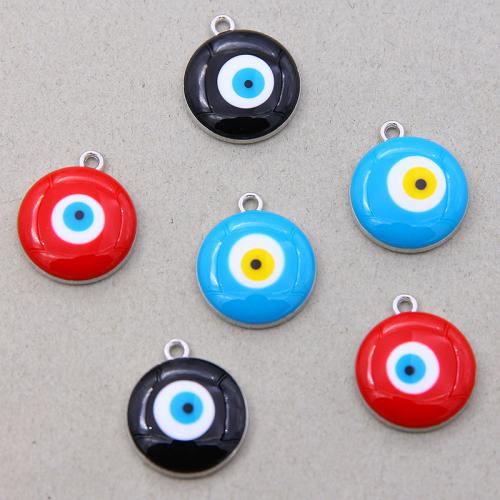 Zinc Alloy Evil Eye Pendant, Flat Round, silver color plated, fashion jewelry & DIY & enamel 18mm, Approx 