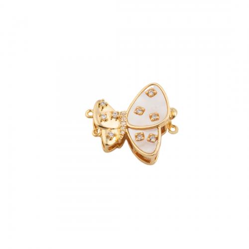 Brass Box Clasp, with White Shell, Butterfly, 14K gold plated, DIY & micro pave cubic zirconia Approx 0.5mm 