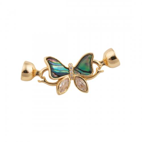 Brass Bracelet Findings, with Abalone Shell, Butterfly, 14K gold plated, DIY & micro pave cubic zirconia Approx 1mm 
