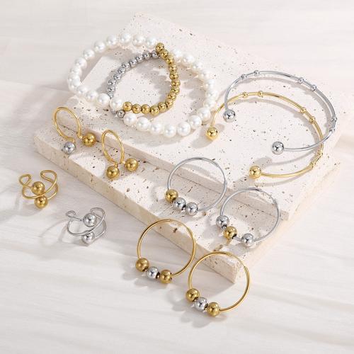 Fashion Stainless Steel Jewelry Sets, 304 Stainless Steel, cuff bangle & finger ring & bracelet & earring, Vacuum Ion Plating, fashion jewelry & for woman 