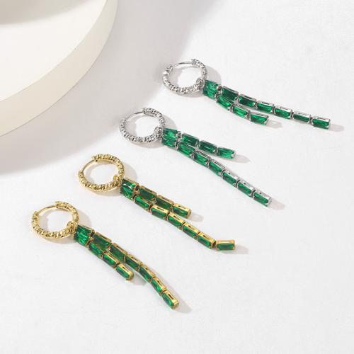 Fashion Fringe Earrings, 304 Stainless Steel, with Glass Rhinestone, Vacuum Ion Plating, fashion jewelry & for woman 