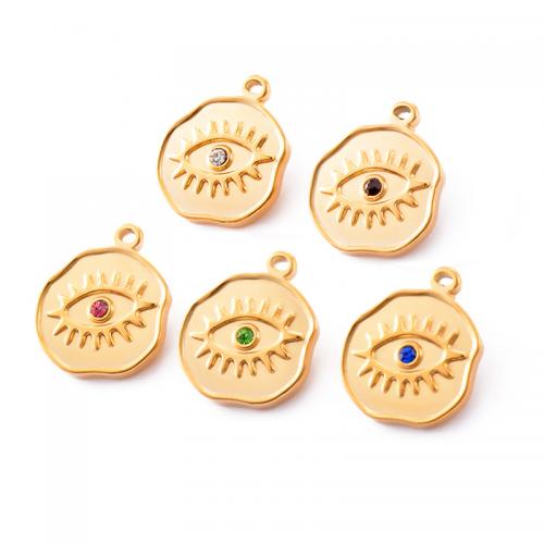 Mode-Evil Eye-Anhänger, 304 Edelstahl, goldfarben plattiert, DIY & mit Strass, keine, 16x19mm, 5PCs/Tasche, verkauft von Tasche