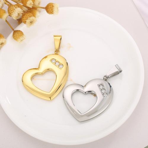 Zinc Alloy Heart Pendants, 304 Stainless Steel, plated, DIY & with rhinestone 30mm 