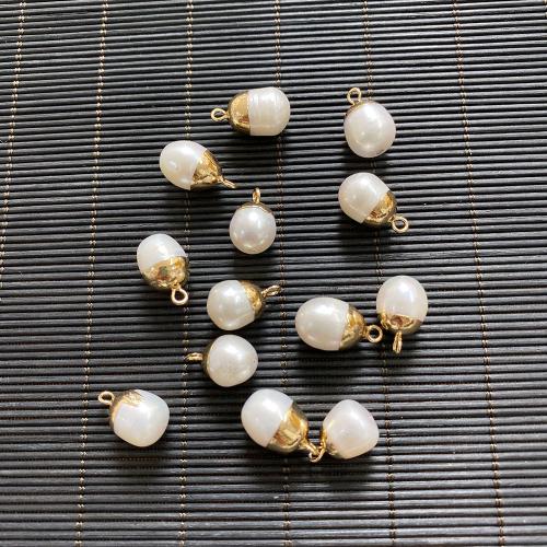 Freshwater Pearl Pendants, with Brass, Oval, DIY, white 