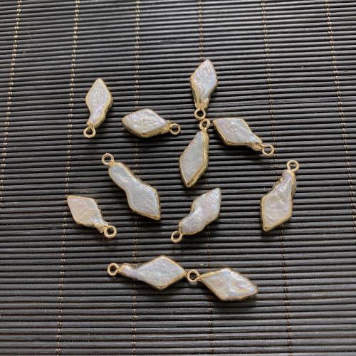 Freshwater Pearl Pendants, with Brass, Rhombus, DIY, white 8-10mm 15-15mm 