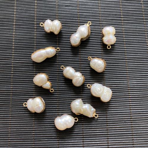 Freshwater Pearl Pendants, with Brass, Calabash, DIY, white 10-12mm 15-25mm 