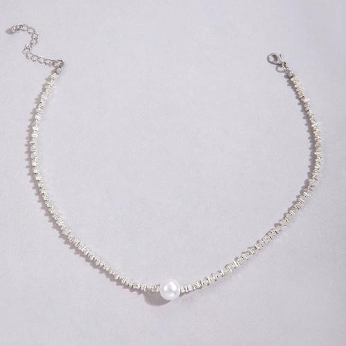 Zinc Alloy Necklace, with Plastic Pearl, with 5.5cm extender chain, plated, fashion jewelry & for woman, original color Approx 37.5 cm 