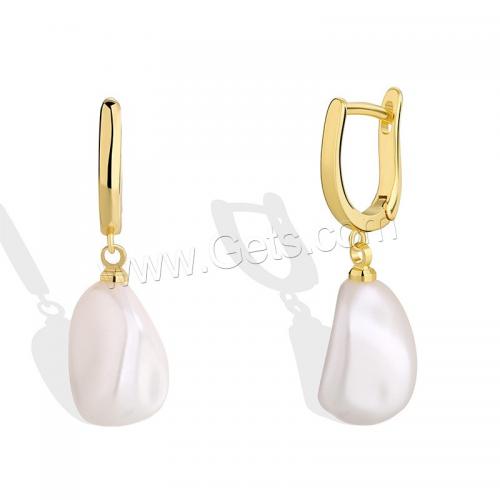 South Sea Shell Drop Earrings, Brass, with Shell Pearl, plated, for woman, golden 