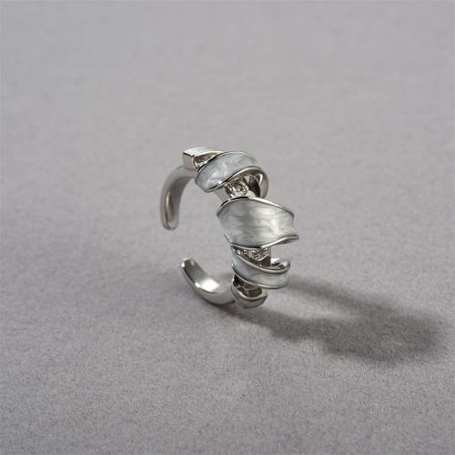 Латунное кольцо с стразами, Латунь, Другое покрытие, Женский & эмаль & со стразами, серебряный, продается PC