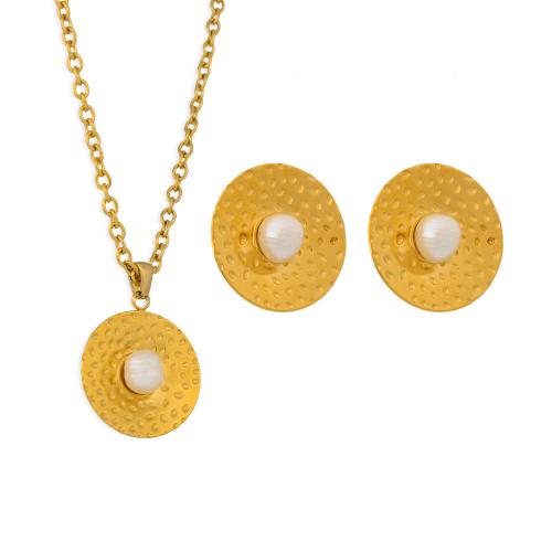 Edelstahl Schmucksets, 304 Edelstahl, mit Kunststoff Perlen, plattiert, verschiedene Stile für Wahl & für Frau, goldfarben, verkauft von PC