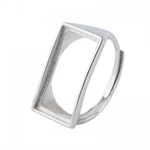 925 Sterling Silver Bezel Ring Base, Rectangle, DIY & adjustable US Ring 
