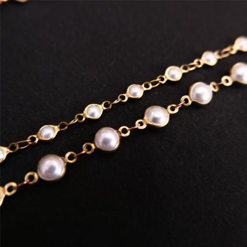 Brass Beading Chains, with Plastic Pearl, KC gold color plated, DIY nickel, lead & cadmium free 