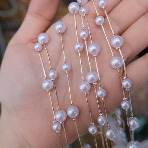 Messing dekorative Kette, mit Kunststoff Perlen, rund, KC goldfarben plattiert, DIY, weiß, frei von Nickel, Blei & Kadmium, Big Pearl:10mm,Little Pearl:6mm, verkauft von Yard[
