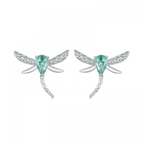 Cubic Zirconia Micro Pave Sterling Silver Earring, 925 Sterling Silver, Dragonfly, fashion jewelry & micro pave cubic zirconia & for woman 
