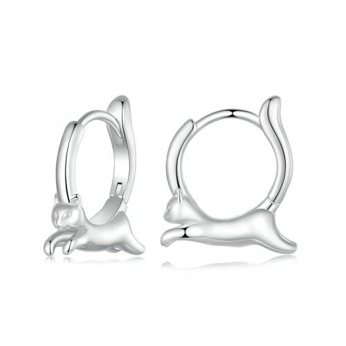 Sterling Silver Huggie Hoop Earring, 925 Sterling Silver, Cat, fashion jewelry & for woman 