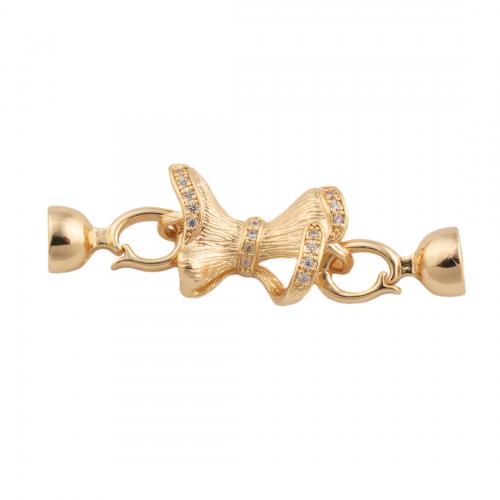 Brass Bracelet Findings, Bowknot, 14K gold plated, DIY & micro pave cubic zirconia Approx 1.5mm 